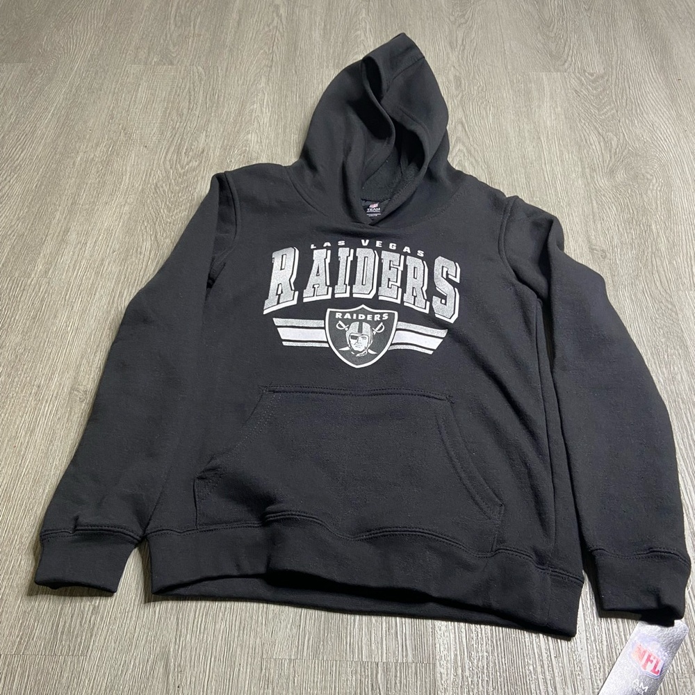 Las Vegas Raiders Hooded Sweatshirt Boys Size Medium 10-12 Black NFL Football